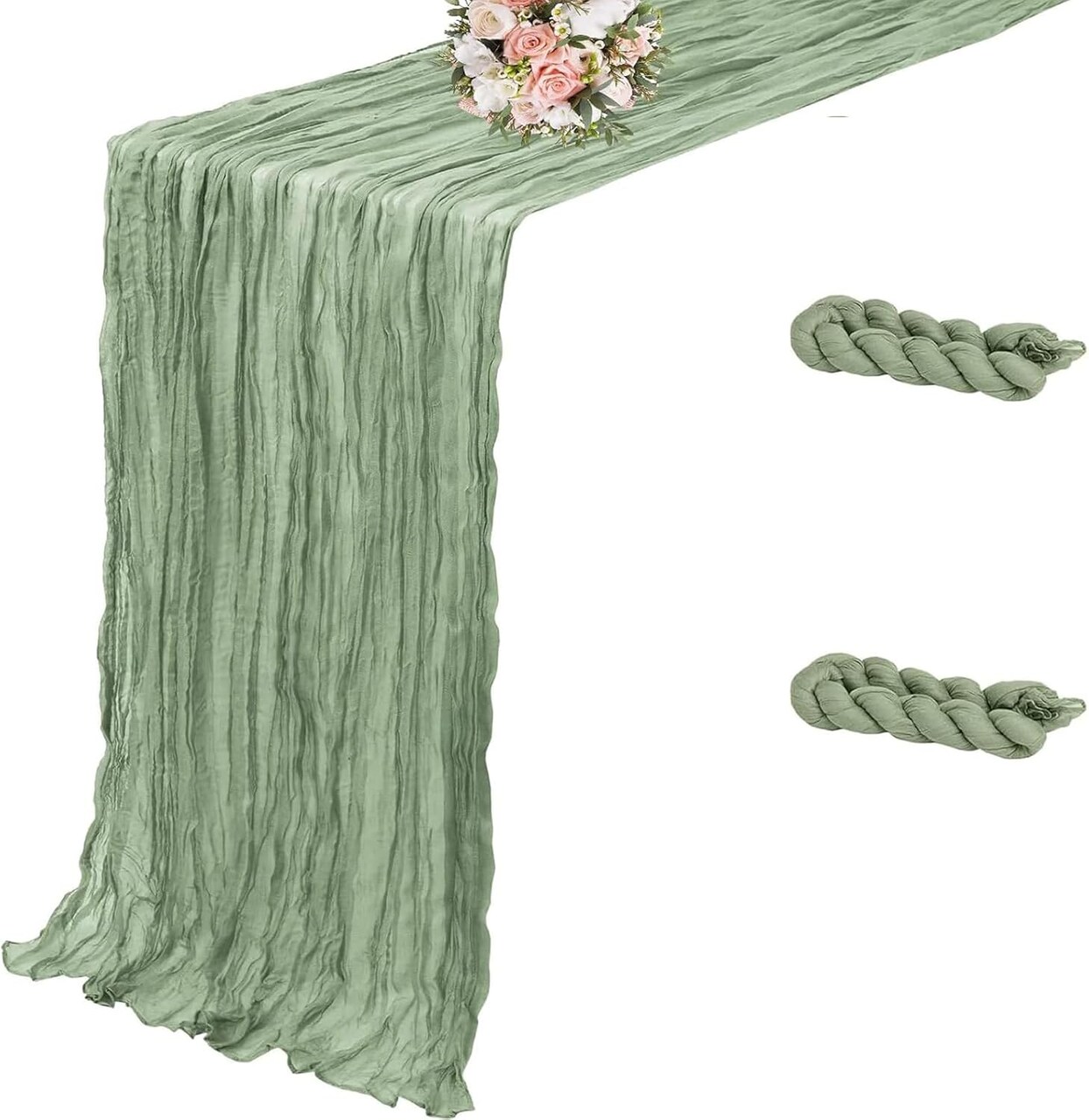 2 Pack Sage Green Cheesecloth Table Runner - 35x120 Inch (10ft) Boho Wedding Table Runner(Sage Green)35"W